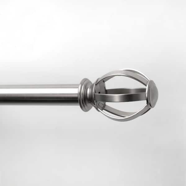 Lumi 28 in. - 48 in. Adjustable Single Curtain Rod 5/8 in. Dia. in Brushed Nickel with Cage Ball finials
