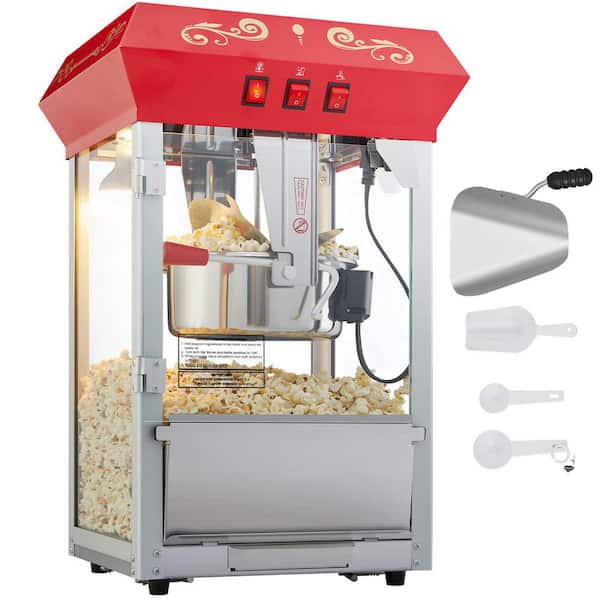 Popcorn Maker, 850 W Popcorn Popper Machine, 8 oz Kettle Makes 48-Cups per Batch, Countertop Popcorn Machine, Red