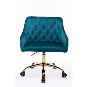 Teal Velvet Upholstered Swivel Task Chair with Golden Base