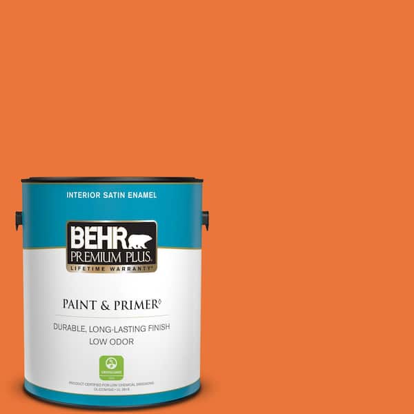 BEHR PREMIUM PLUS 1 gal. Home Decorators Collection #HDC-MD-27 Tart Orange Satin Enamel Low Odor Interior Paint & Primer