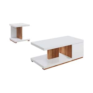 Marvel 47.25 in. White and Natural Rectangle Composite Coffee Table Set with Shelves (2-Piece)