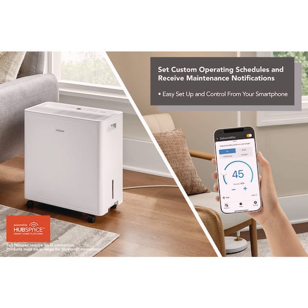 50 pt. 4,500 sq. ft. Smart Dehumidifier in White with Built in Pump and Energy Star, Powered by Hubspace