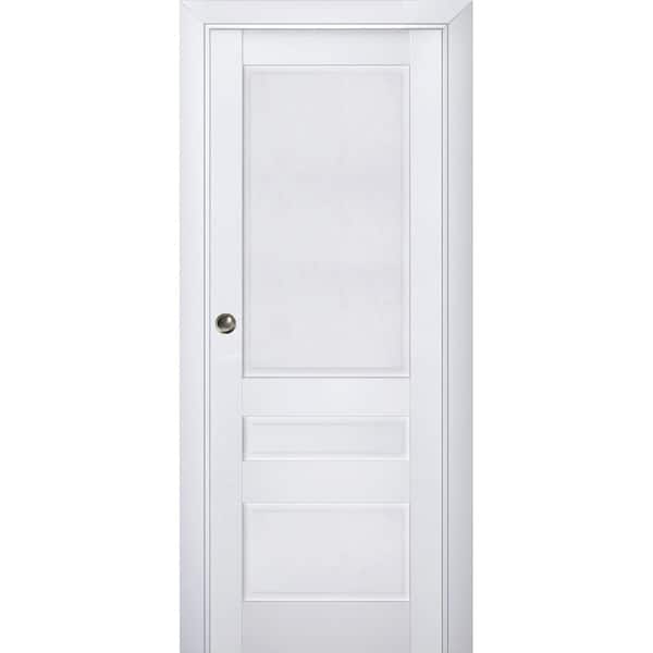 30 in. x 80 in. 1 Panel White Finished Solid Wood Sliding Door with Hardware
