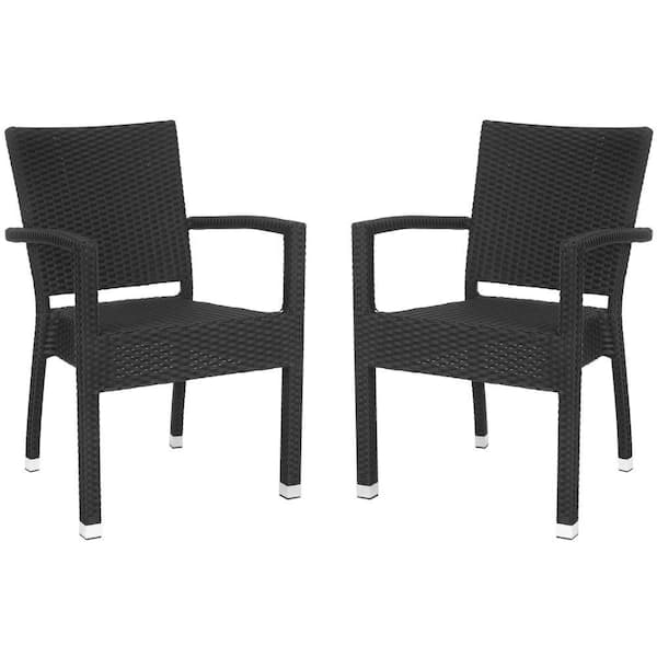 SAFAVIEH Kelda Black Stackable Aluminum/Wicker Outdoor Dining Chair (2-Pack)