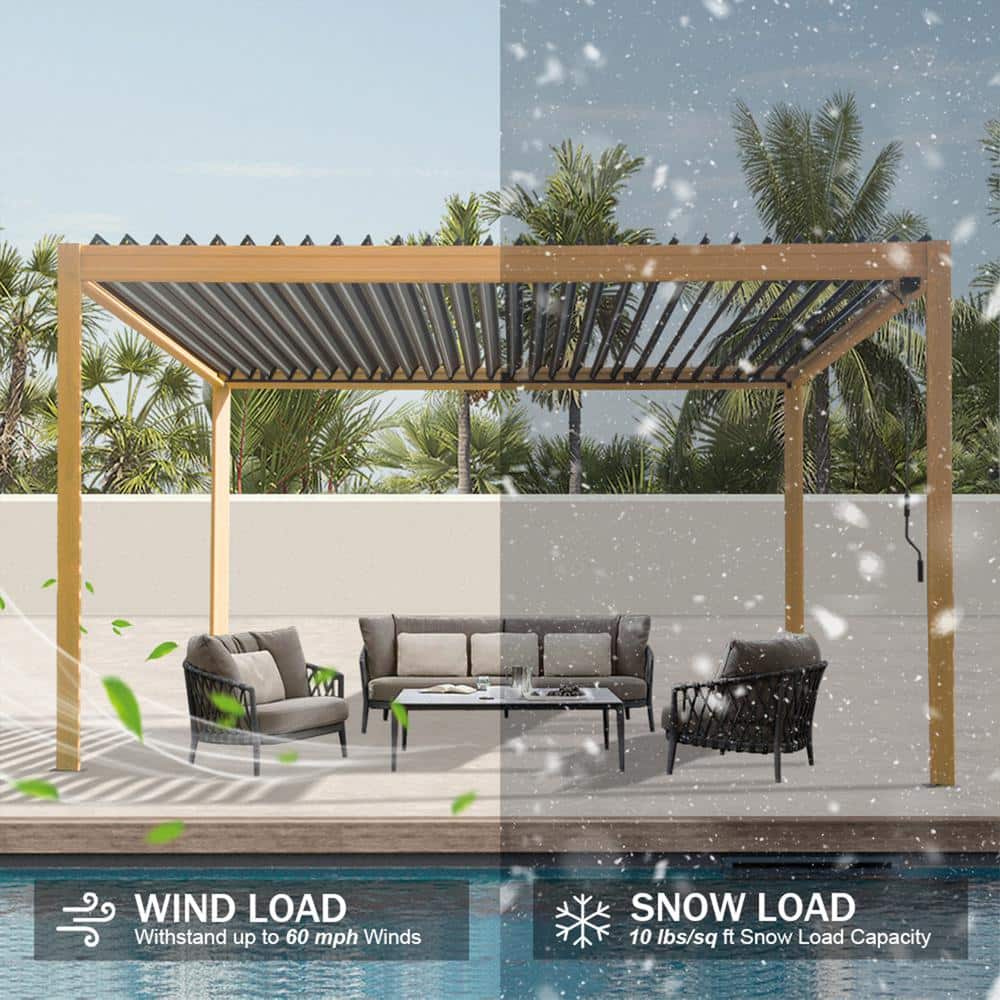 Brown and Gray Aluminum Metal Louvered Pergola 10 ft. x 13 ft.