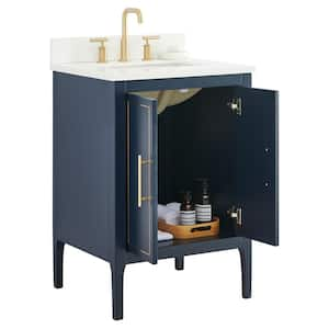 Exeter 24 in. W x 21 in. D x 34 in. H Bath Vanity in Navy Gold with Pure White Quartz Top and Single Sink Ceramic Basin