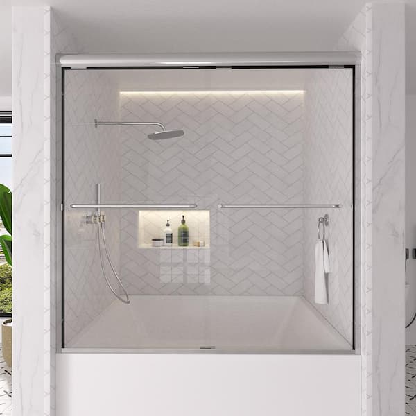 Sylanor Slate 60 in. W x 56 in. H Semi-Frameless Sliding Tub Door in Chrome with 1/4 in. Clear Tempered Glass