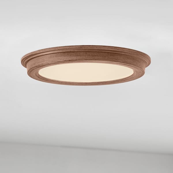 Commercial Electric 7 in. Dark Brown Wood 3-CCT LED Round Flush Mount, Low Profile Ceiling Light (2-Pack)