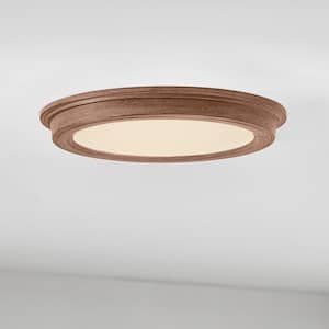 7 in. Dark Brown Wood 3-CCT LED Round Flush Mount, Low Profile Ceiling Light (2-Pack)