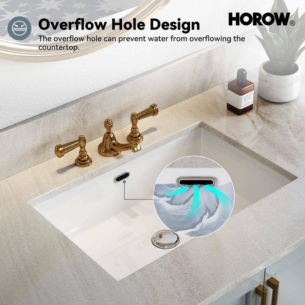 23.6" White Ceramic Undermount Rectangular Bathroom Sink with Overflow
