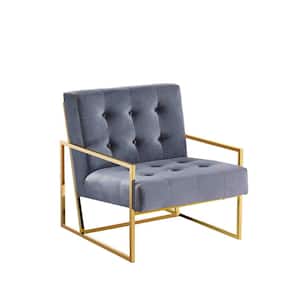 Bradley Grey Velvet With Gold Plated Accent Chair