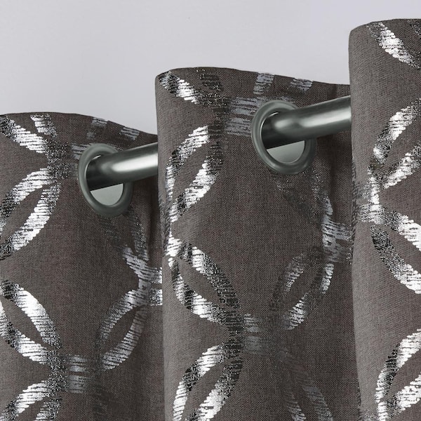 Modo Dark Grey Ogee Light Filtering Grommet Top Indoor Curtain Panel, 54 in. W x 84 in. L (Set of 2)