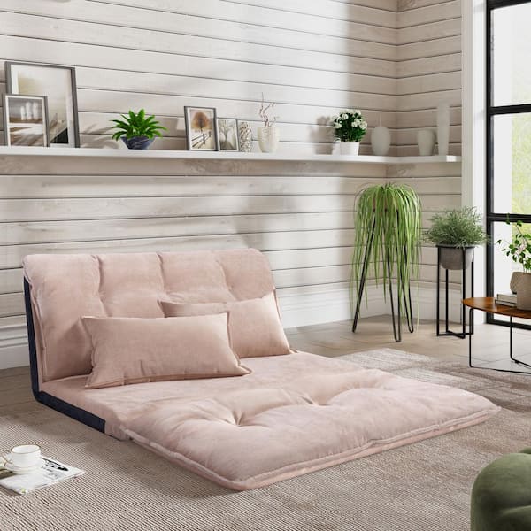 Qualler 1-Piece Beige Fabric Adjustable Folding Futon Chair with 2-Pillows