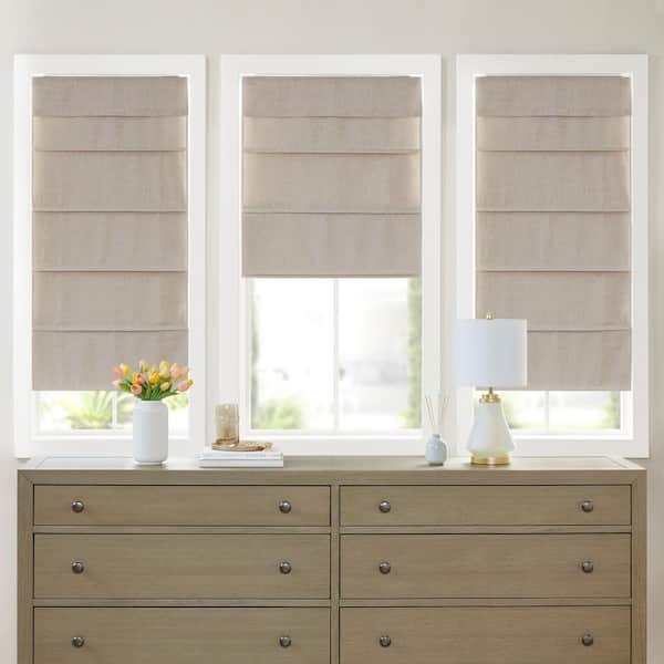 Madison Park Leo Natural Cordless Polyester 35 in. W x 64 in. L Total Blackout Roman Shade