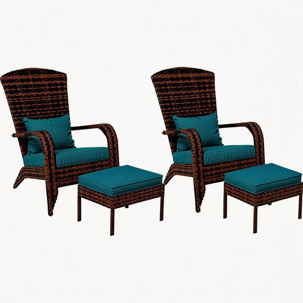 Modern Lake Blue Wicker Adirondack Chair with Ottoman Set of 2 price history on PriceWatchPro