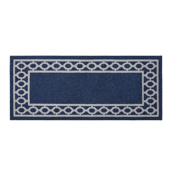 Machine Washable Non-Skid Denim Blue Twist/Light Gray  2.2 ft. x 6 ft. All Loop Tufted Area Rug