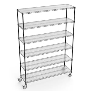 6-Tier Black Kitchen Cart Wire Shelving Unit, 6000 lbs. NSF Height Adjustable Metal Garage Storage Shelves with Wheels