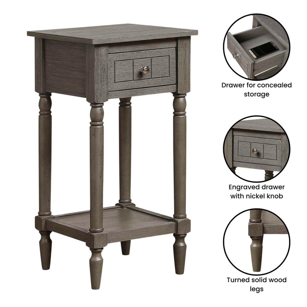 Dark Gray Wirebrush French Country Accent Table with Storage