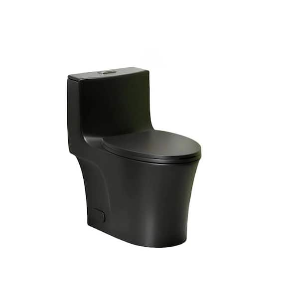 1-Piece 1.1/1.6 GPF Dual Flush Elongated Toilet with Button on Tank Top S-Trap, Soft Closing Seat, Matte Black