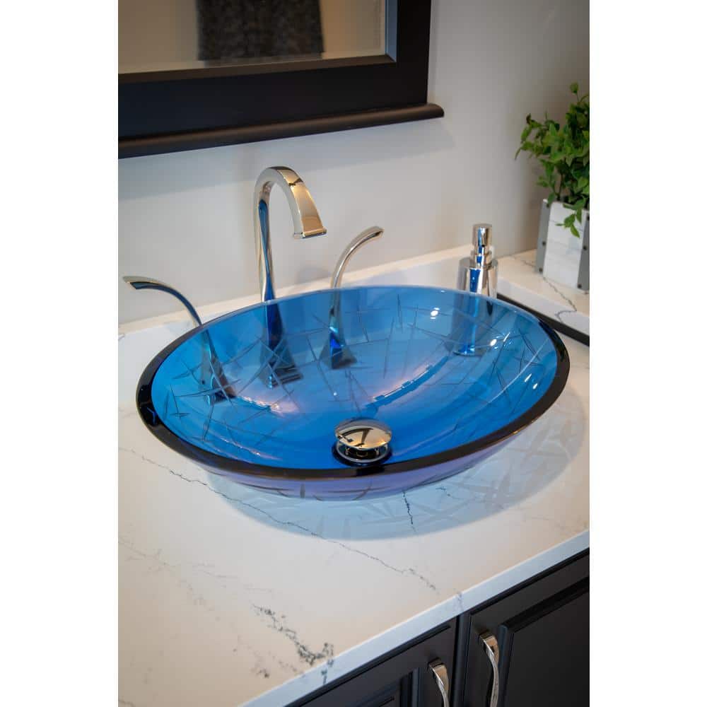 19.75'' Blue Crystal Glass Oval Vessel Sink