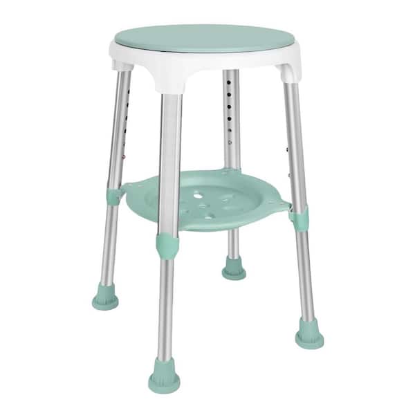 Adjustable Shower Chair, Aluminum Swivel Shower Stool with Storage Tray in Green for Elderly, Handicap and Disabled