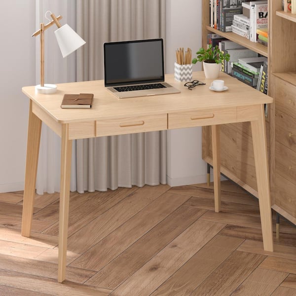 Dropship Solid Wood Computer Desk - 47'' Large Size Office Desk With 2  Drawers, Modern Simple Style PC Table With Gap Design For Home Office,  Work, Student, Study, Makeup Workstation (Beech) to