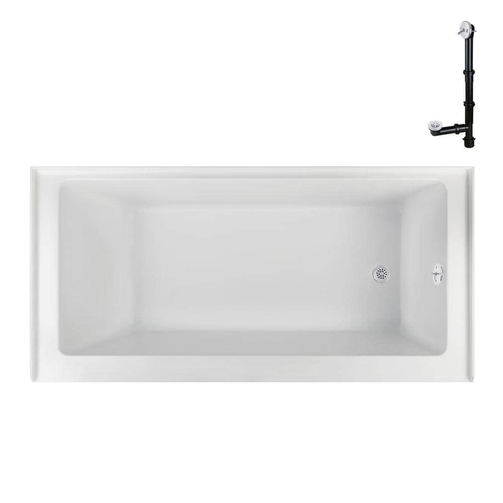 60-Inch Glossy White Acrylic Right-Hand Drain Alcove Bathtub