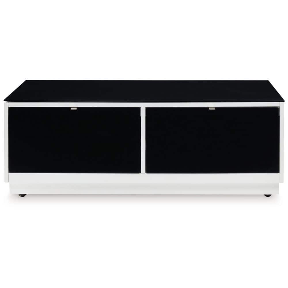 Black and White Rectangular Glass-Top Coffee Table with Storage