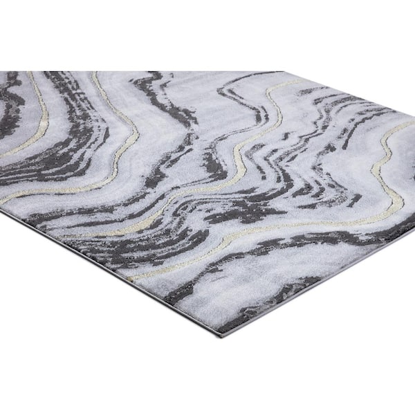 BrightonCollection Marble Gray 5 ft. x 7 ft. Abstract Area Rug