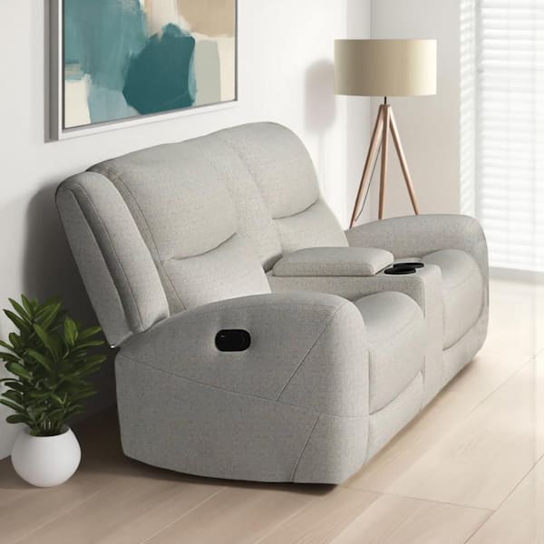 Benjara Gira Beige Fabric Glider Recliner Manual Loveseat