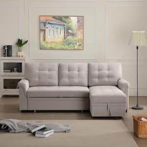 86 in. W Square Arm 1-Piece L-Shaped Fabric Sleeper Sectional Sofa in Beige with Storage