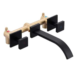 Waterfall Double Handle Wall Mounted Bathroom Faucet with Rough in Valve and Knob Handle in Matte Black