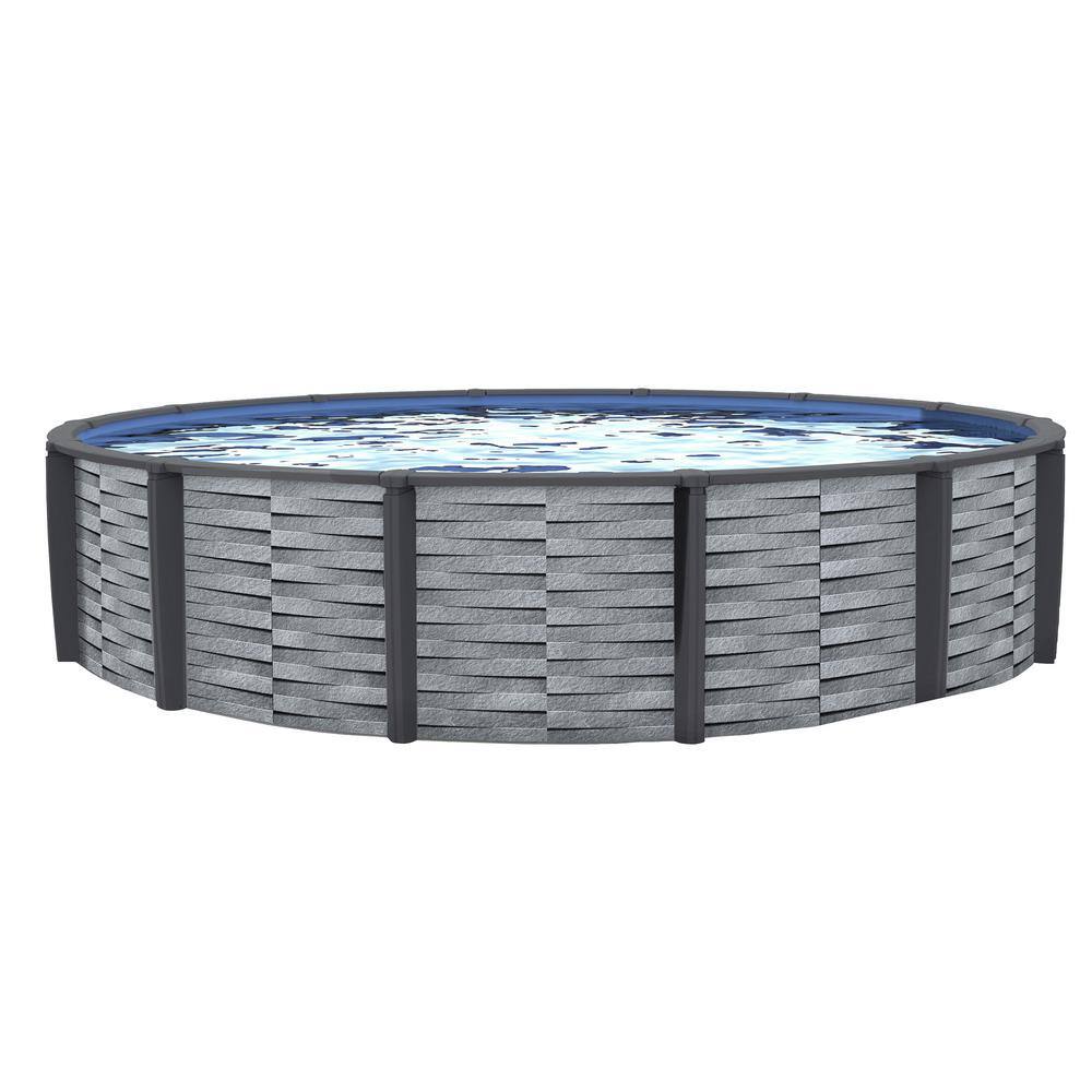 Gray 15-ft Round Resin Above Ground Swimming Pool Package with Filter and Pump