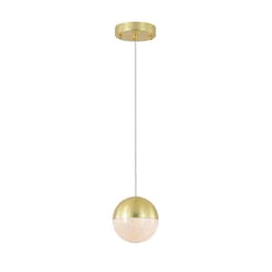 1-Light Satin Brass Plus Tansparent Crystal Decoration, Color Changeable, Spherical Design, Chandelier w/LED For Kitchen