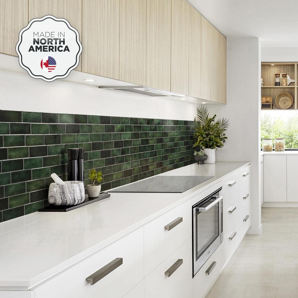 Metro Fiona Glossy Green Peel and Stick Backsplash Tiles