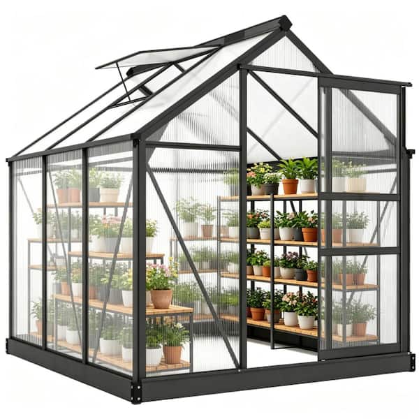 74.8 in. W x 75.5 in. D x 79.1 in. H Gray Aluminum Outdoor Walk-in Greenhouse