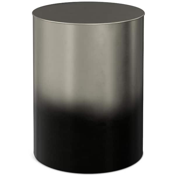 Simpli Home Curtis Industrial 16 in. Wide Metal Cylinder Accent Table in Ombre Black/Silver, Fully Assembled