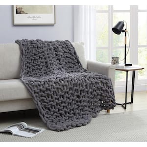 MHF Home Chunky Knit Chenille Grey Throw Blanket (40 in. x 60 in.)