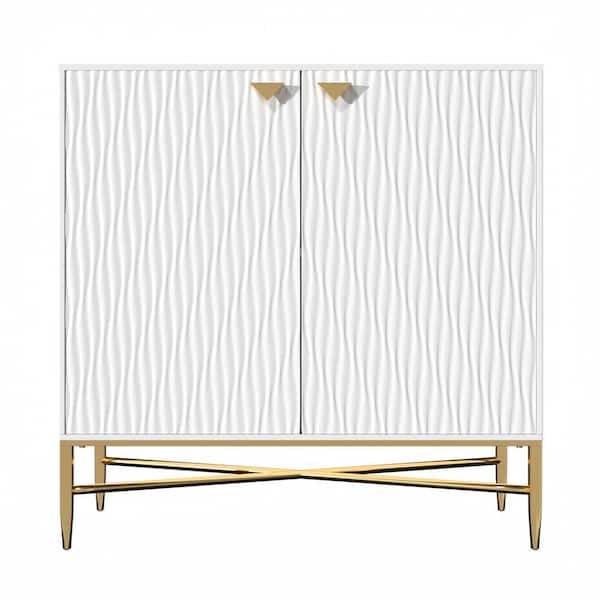 Clihome Modern White 32.87 in. H Wave-Pattern Cabinet with Adjustable Shelves, Stylish Storage Console