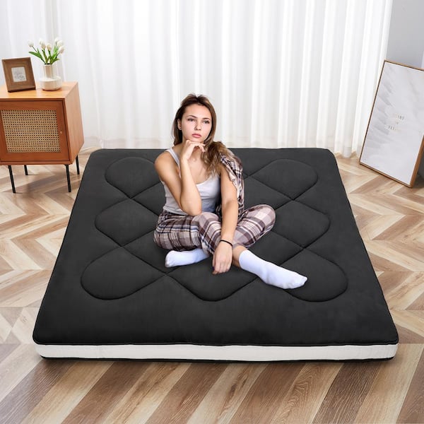 BOZTIY Extra Plush Futon Mattress 4 in. Thick Floor Mattress Protable Roll up Mattress Memory Foam Cushion Full Size Black I1327138 BK FHD01