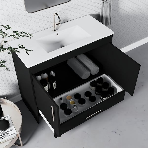 Pacific 40 in. W x 18 in. D x 34 in. H Bath Vanity in Black with White Ceramic Vanity Top with White Basin