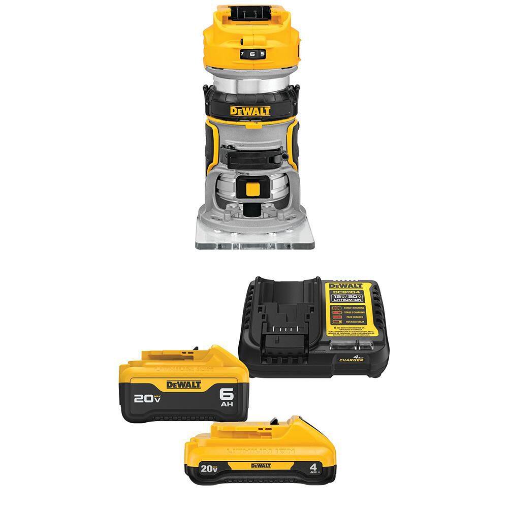 20V MAX XR Lithium-Ion Cordless Brushless Fixed Base Compact Router with 20V MAX 5.0 Ah and 2.0 Ah Batteries and Charger