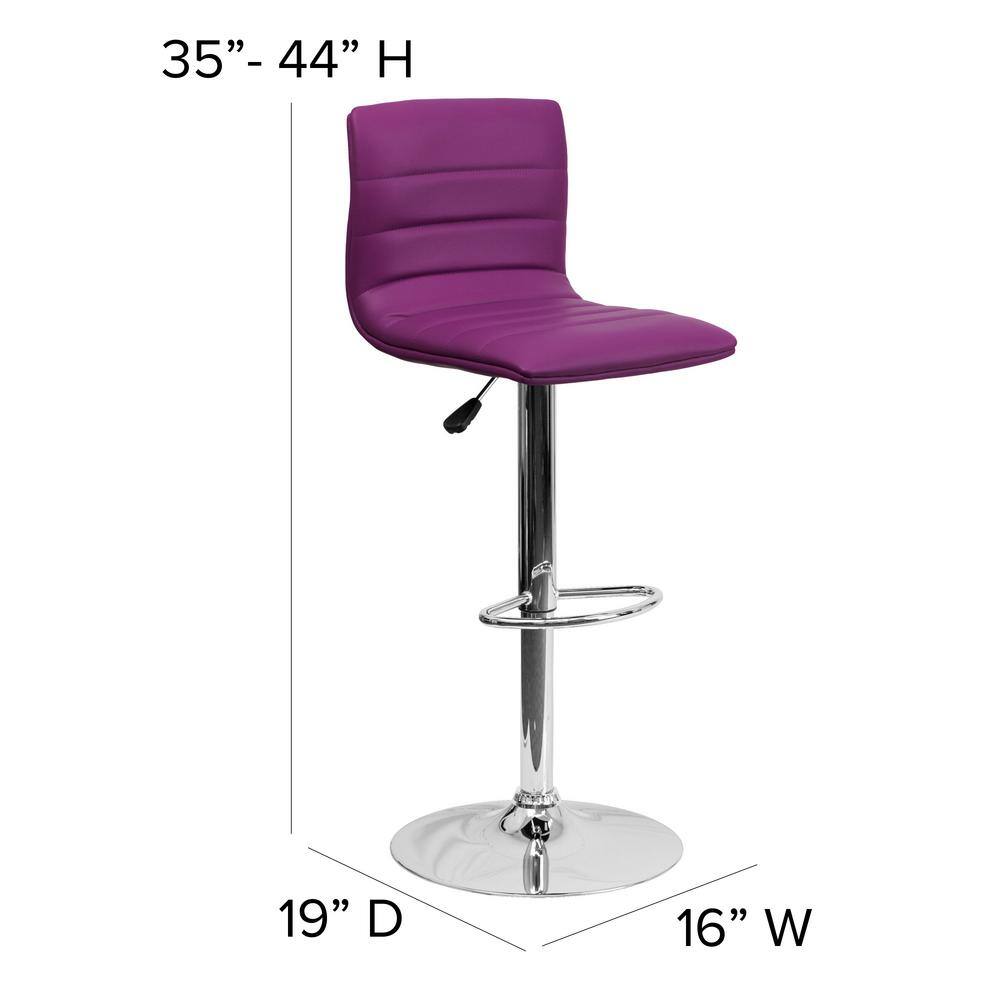 Modern Purple Vinyl and Chrome Adjustable Swivel Barstool