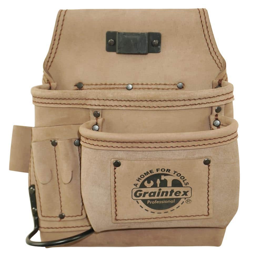 Graintex ST2852 : 7 Pocket Nail & Tool Pouch Rugged Black Color Top Grain Leather for Framers, Constructors, Electricians, Plumbers, Handyman Graintex ST2852 : 7 Pocket Nail & Tool Pouch Rugged Black Color Top Grain Leather for Framers, Constructors, Electricians, Plumbers, Handyman