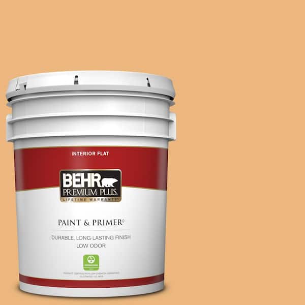 BEHR PREMIUM PLUS 5 gal. #ICC-100 Eastern Amber Flat Low Odor Interior Paint & Primer