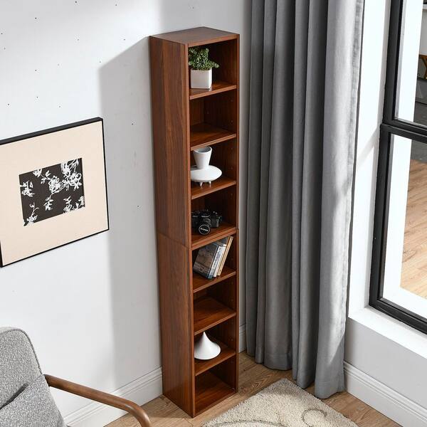 Seafuloy 8-Shelf Walnut Media Storage Tower, Adjustable MDF