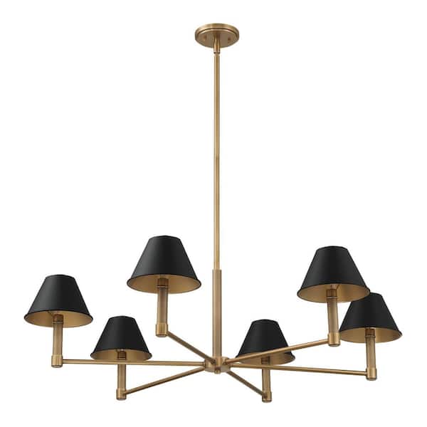 Mcgill 40-inch 6-light Natural Brass Chandelier with Matte Black and Gold Metal Shades