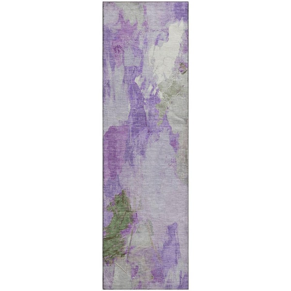 Mayfield Premium Machine Washable Abstract AMF1914 Purple 2 ft. 3 in. x 7 ft. 6 in. Runner Rug