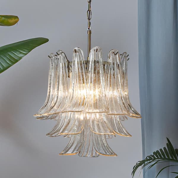 18'' Wide Mid-Century Modern Chandelier 4-Light 3-Tier Clear Art Glass Pendant Light In Antique Bronze Finish
