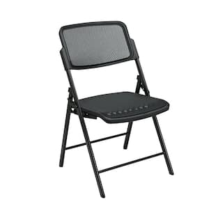 Black Plastic Seat Stackable Folding Chair (Set of 2)